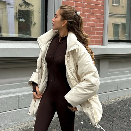 Damen Lässige Oversized-Daunenjacke mit Taillenzug EB