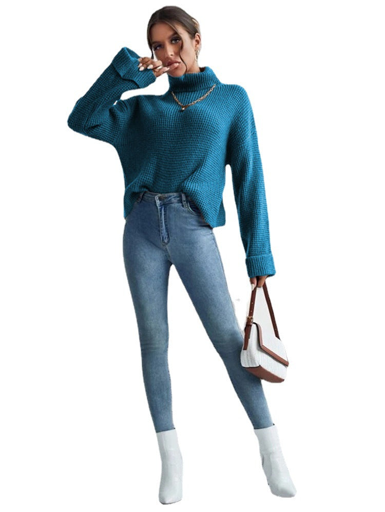 Damen Hochwertiger Strickpullover mit hohem Kragen und strukturiertem Design EB