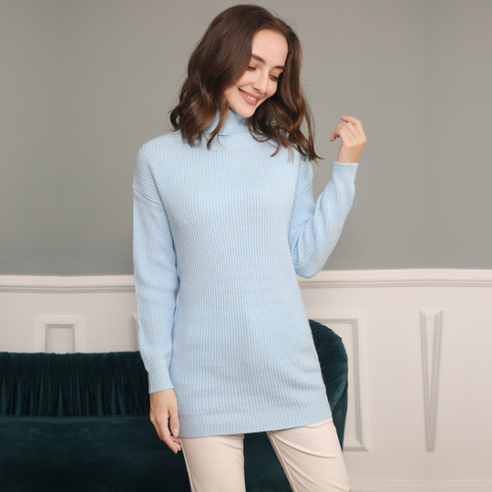 Damen Grobstrick Kleid mit hohem Kragen und weitem Schnitt EB