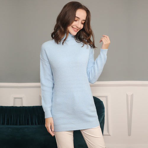 Damen Grobstrick Kleid mit hohem Kragen und weitem Schnitt EB