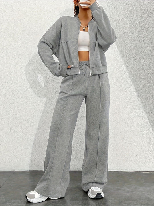 Damen lässiger Sweat-Anzug mit komfortablem Schnitt und praktischen Taschen EB