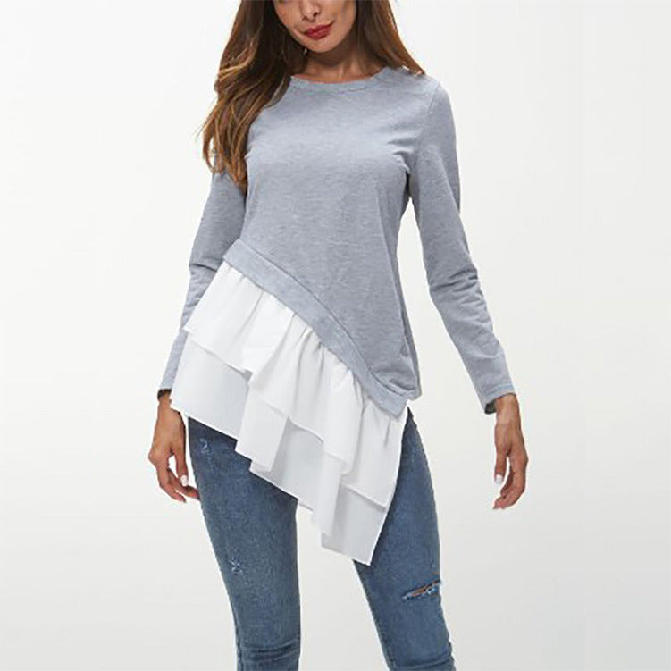 Damen asymmetrisches Sweatshirt mit gefächertem Rüschensaum EB