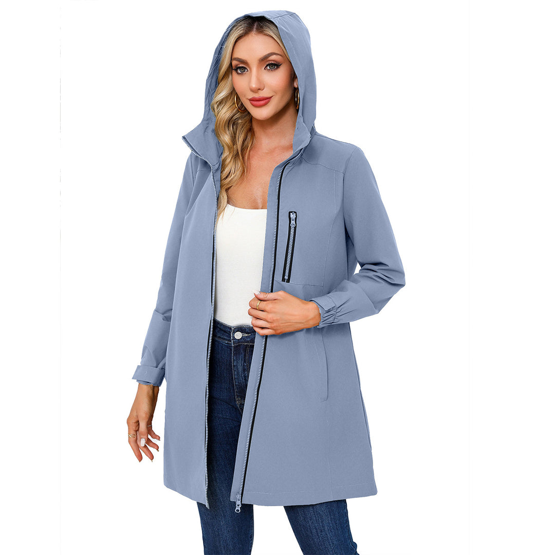 Damen nan lange schlanke Funktionsregenjacke mit durchgehendem Reißverschluss Brustreißverschlusstasche und Klettmanschetten EB