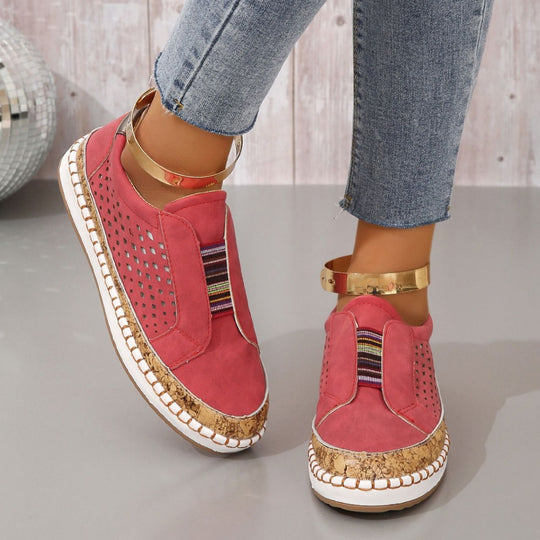 Damen luftige Slip-On Sneakers mit Kunstleder und Korksohle EB