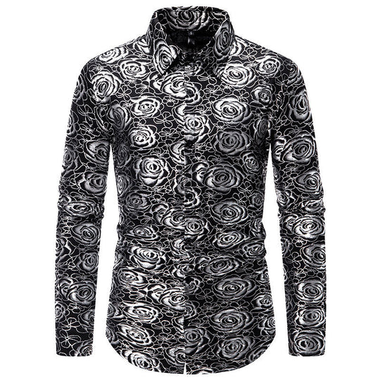Herren Langarmhemd mit floralem Gold-Design EB