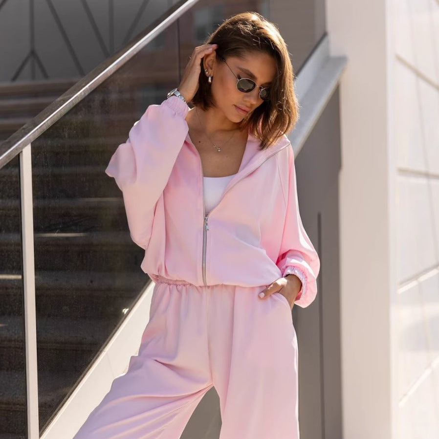 Damen lässiges Zweiteiler Set aus fließender Satinoptik mit weitem Bund und Crop-Top Eichborn Berlin