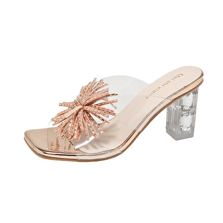 Damen glamouröse Mules mit funkelndem Blumenakzent EB