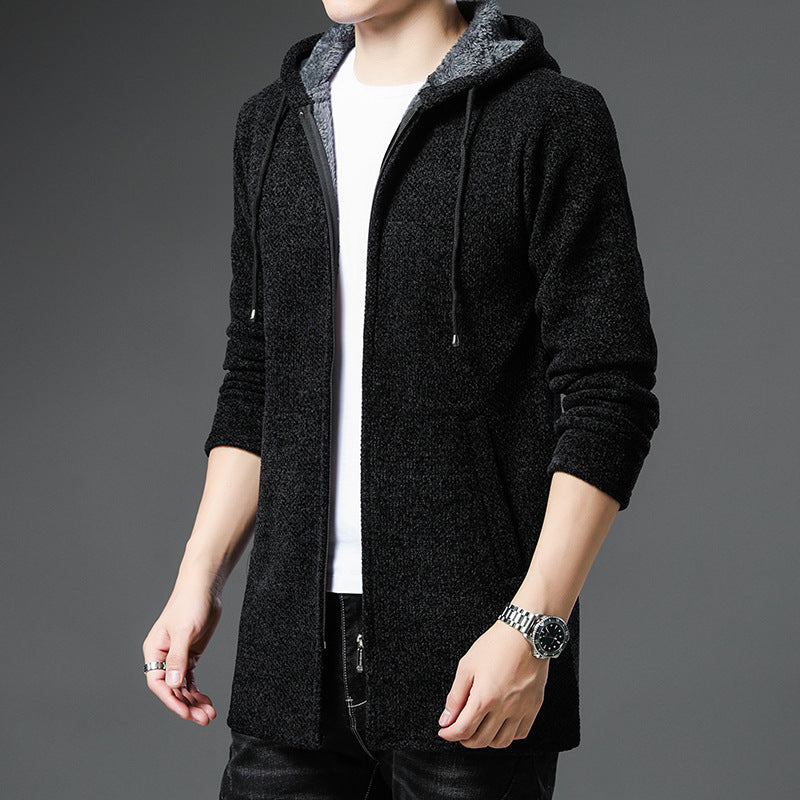 Herren nan urbaner Kapuzen-Strickmantel mit Teddyfutter, verdecktem Reißverschluss und seitlichen Eingrifftaschen EB