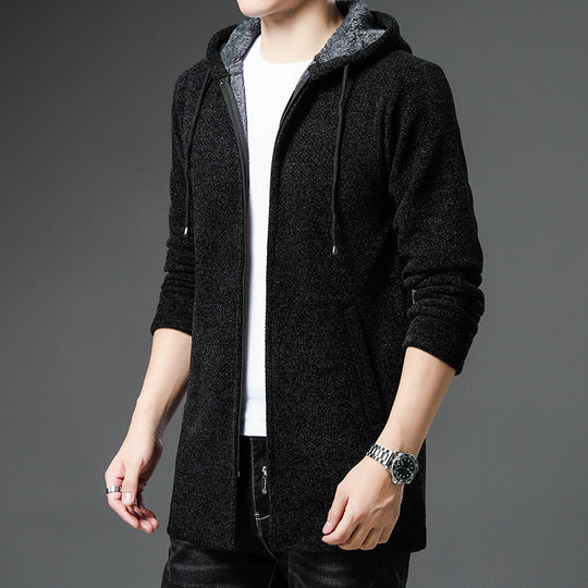 Herren nan urbaner Kapuzen-Strickmantel mit Teddyfutter, verdecktem Reißverschluss und seitlichen Eingrifftaschen EB