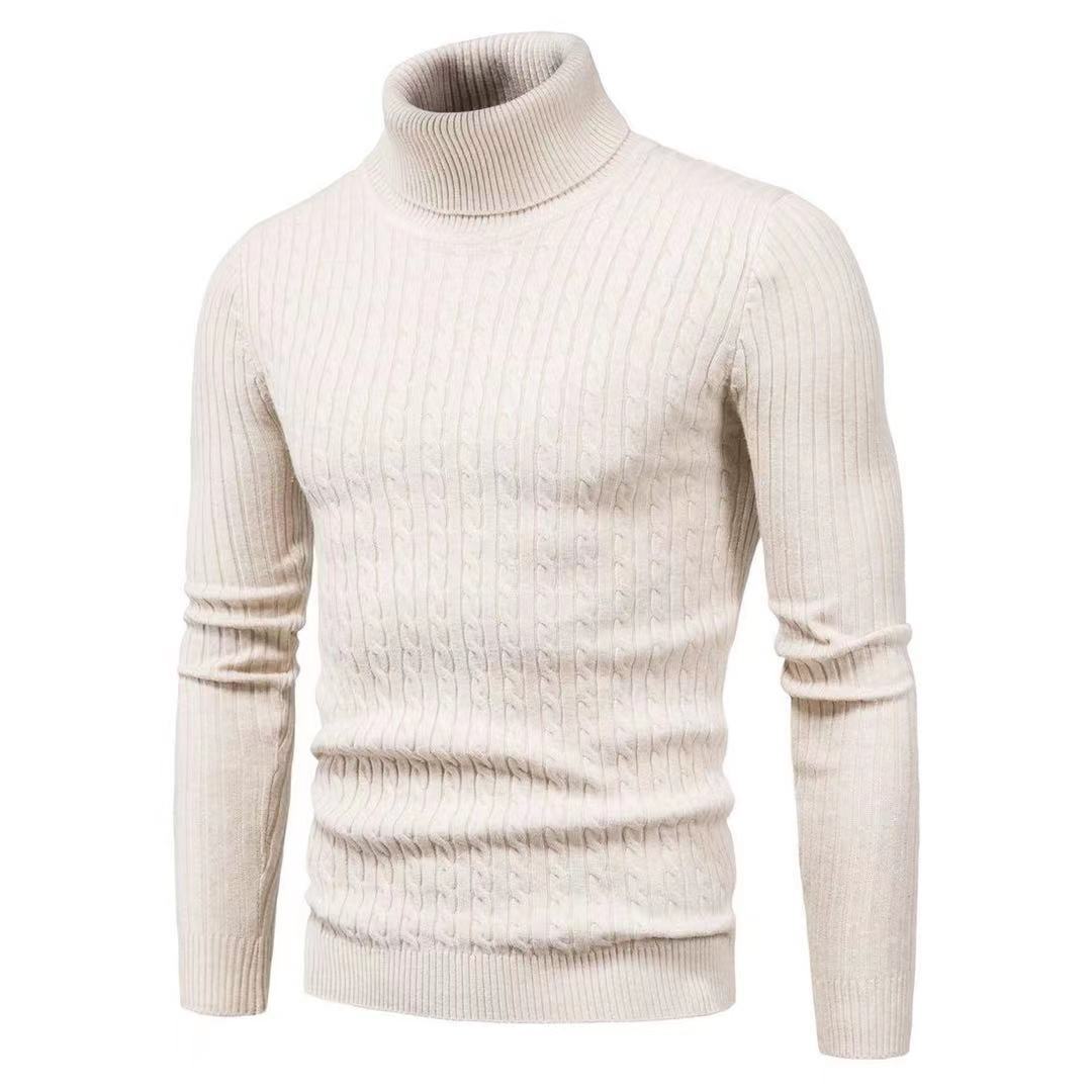 Herren nan schlanker Rollkragenpullover mit Zopfstruktur, feinem Rippstrick und elastischen Bündchen EB