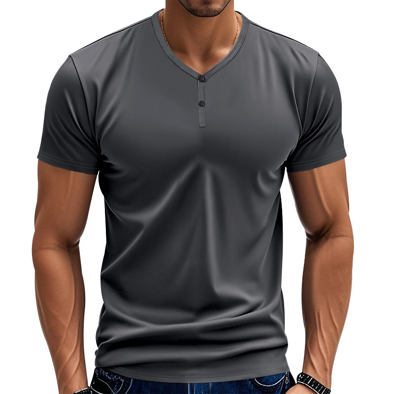 Herren Kurzarm Henley-T-Shirt mit strukturiertem V-Ausschnitt EB