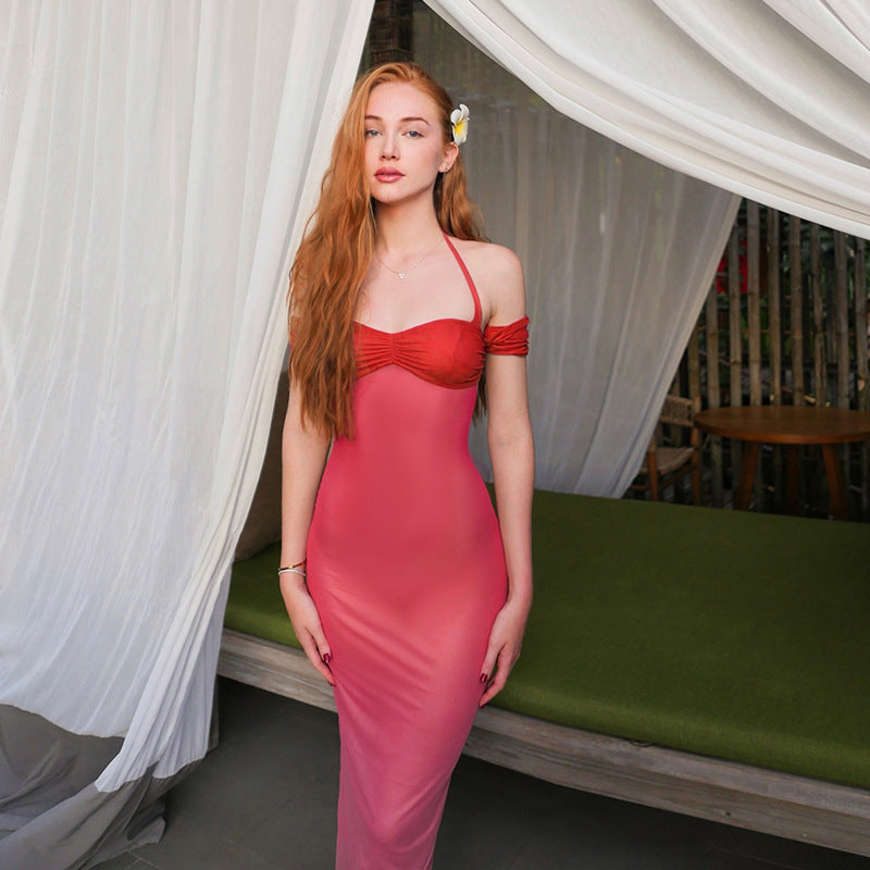 Damen Maxikleid mit elegantem Halterdesign und floralem Akzent EB