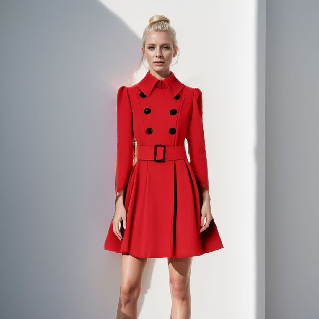 Damen moderner Trenchcoat mit tailliertem Schnitt und Doppelknöpfen EB