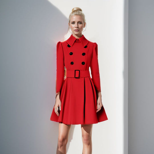 Damen moderner Trenchcoat mit tailliertem Schnitt und Doppelknöpfen EB