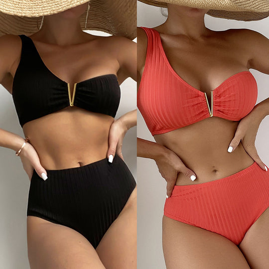 Damen Hochtaillierter Bikini mit asymmetrischem Design EB