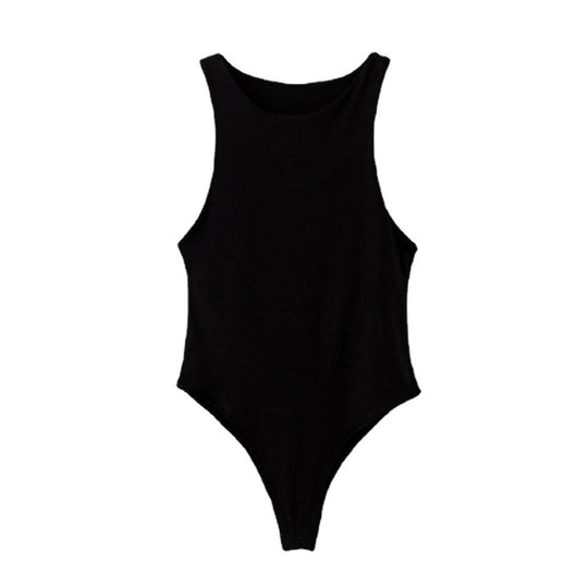 Damen sportlicher Einteiler mit hohen Beinausschnitten und rundem Halsausschnitt EB