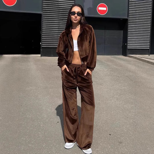 Damen bequemer Sportanzug mit lockerer Passform und Kapuzenjacke EB