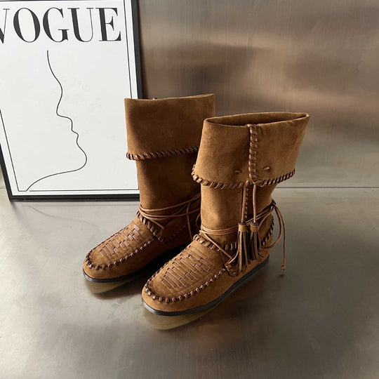 Damen Modische Mokassins-Stiefel mit einzigartigem Flechtmuster von EB