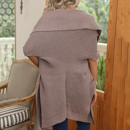 Damen Grobstrick Cardigan mit offenen Ärmeln und praktischen Taschen EB