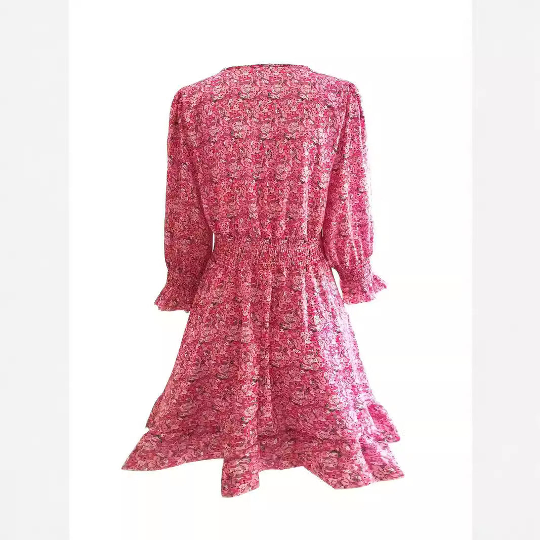Damen Verspieltes und elegantes Minikleid mit tiefem V-Ausschnitt und Rüschendetails EB