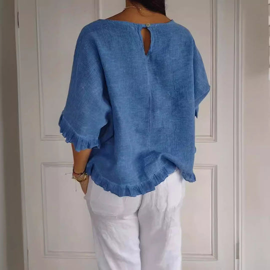Damen lässige Bluse mit Rüschensaum EB