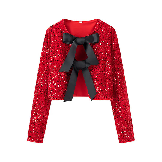 Damen modische Kurzjacke mit eleganten Bindebändern EB