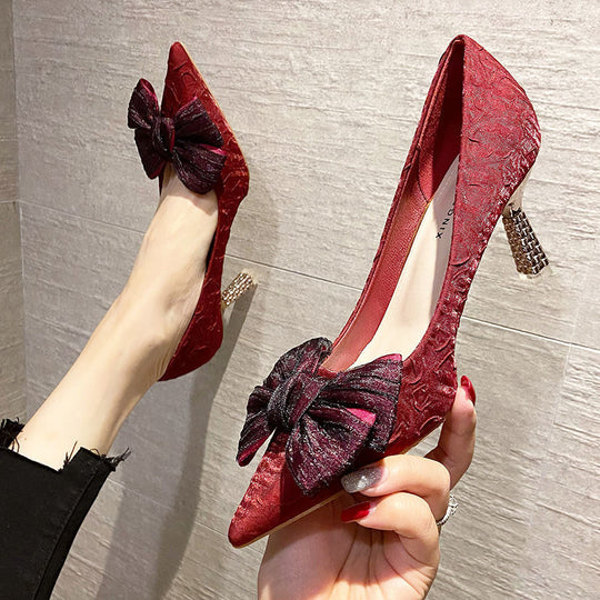 Damen elegante Pumps mit Schleifen-Detail und funkelndem Absatz EB