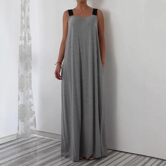 Damen luftiges Maxikleid mit verstellbaren Trägern und Taschen EB