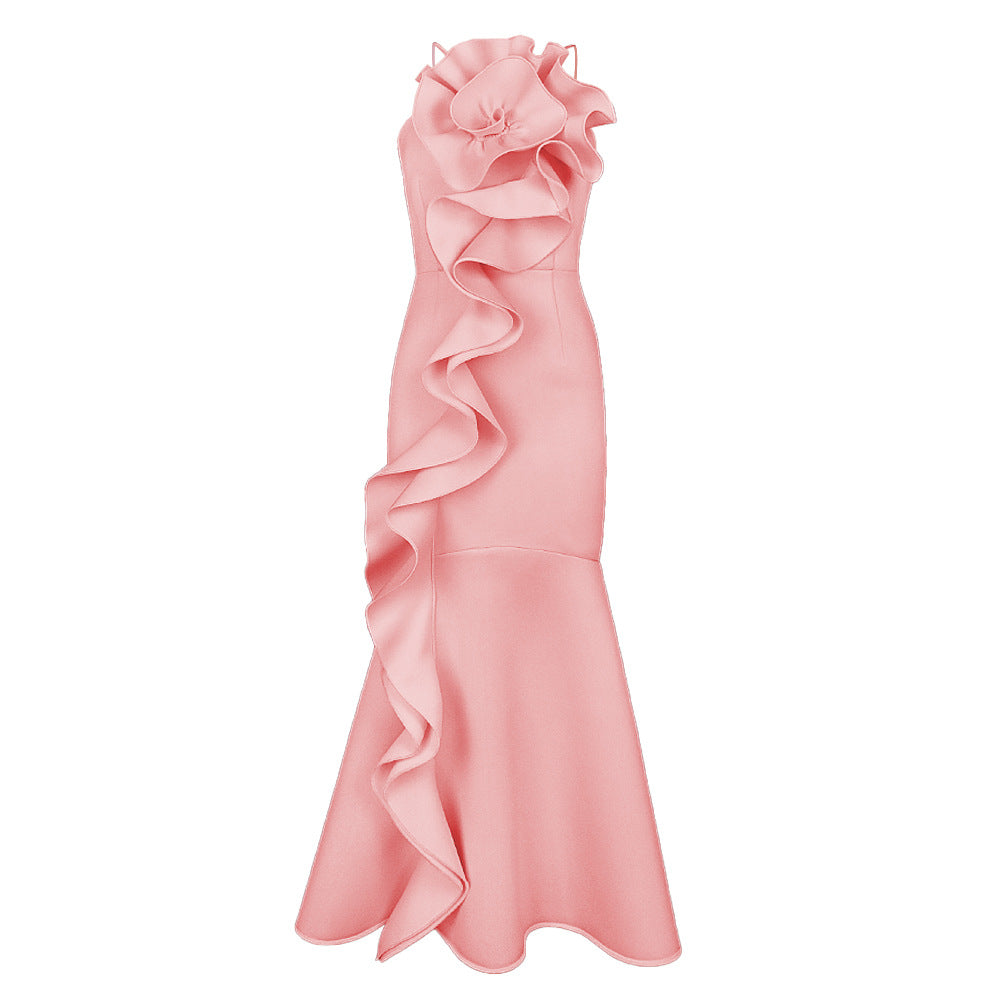 Damen elegantes Abendkleid mit asymmetrischen Rüschen EB