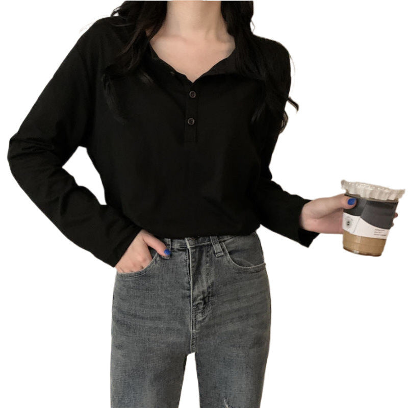 Damen Langarm-Henley-Shirt mit modernem Kragen und durchgehender Knopfleiste EB
