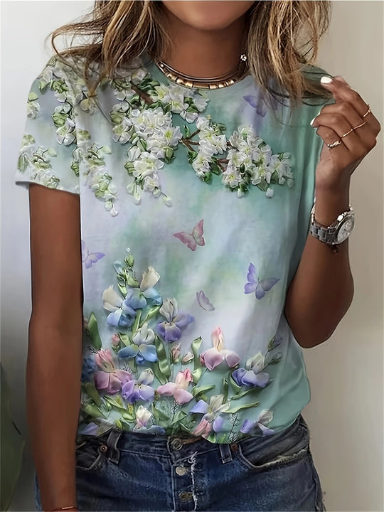 Damen T-Shirt mit floralem Design und modernem Schnitt EB