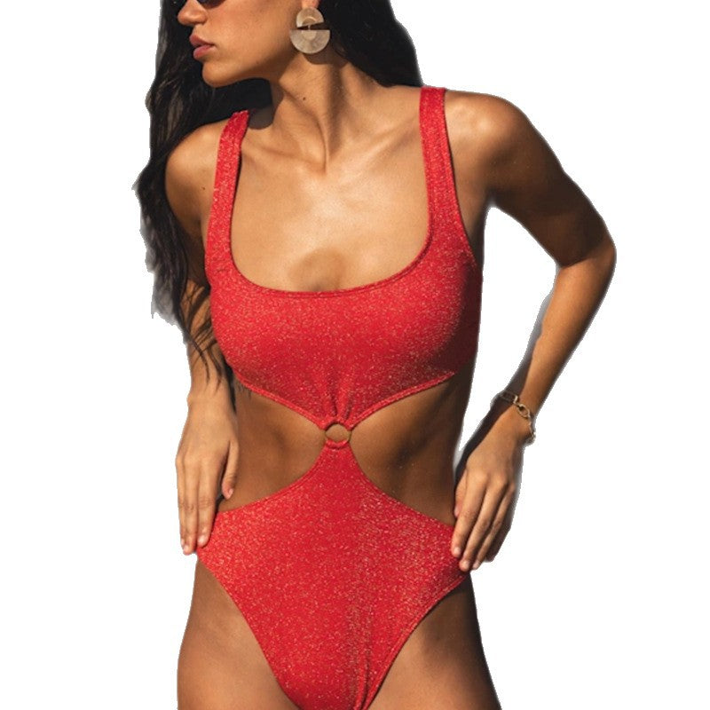 Damen Einteiliger Badeanzug mit funkelnden Cut-Outs und elegantem Ringdetail EB