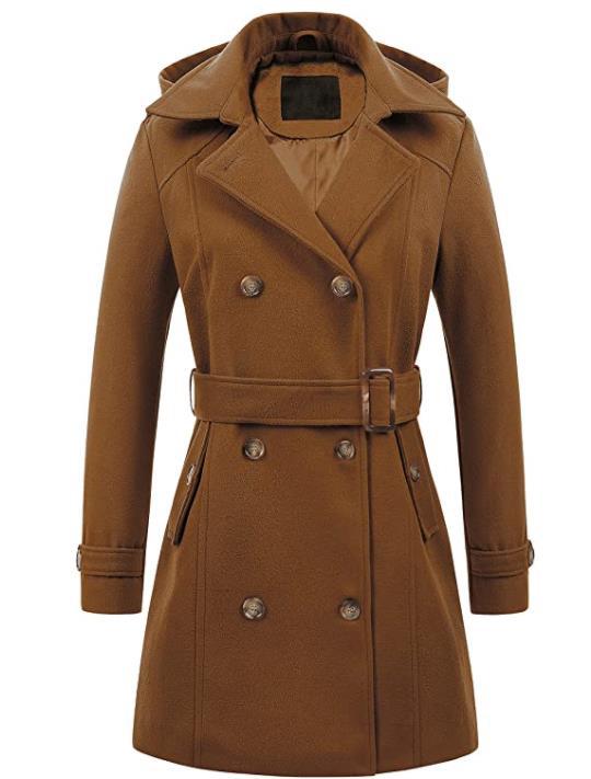 Damen eleganter Peacoat mit doppelter Knopfleiste und Taillengürtel EB