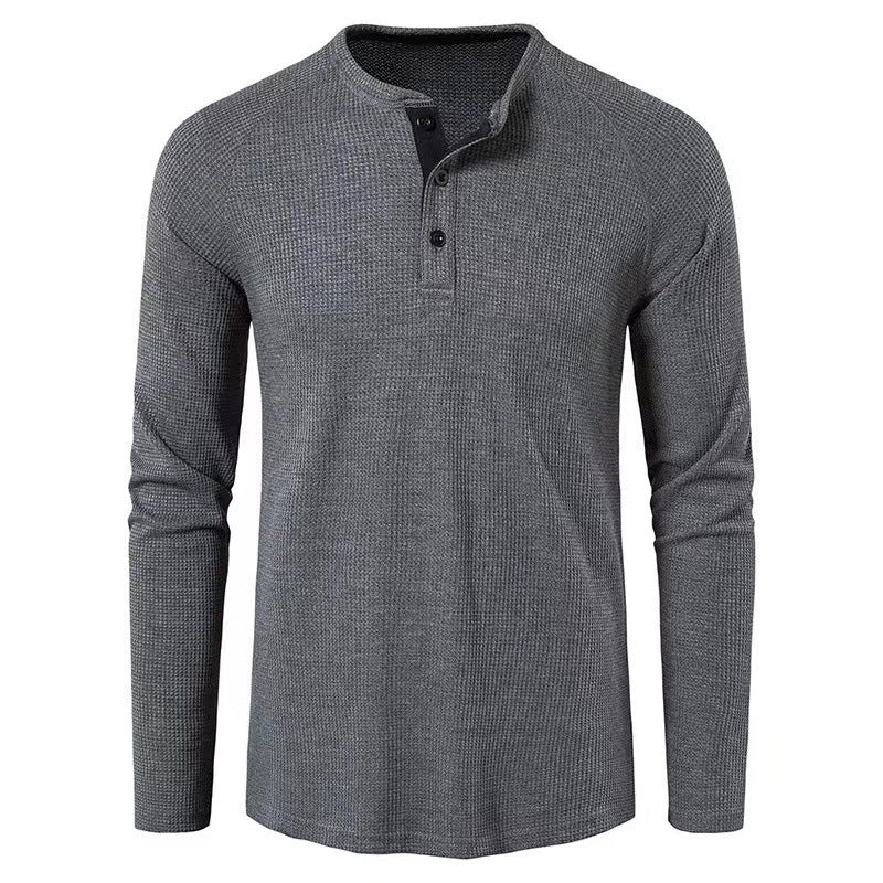 Herren nan strukturiertes Henley-Langarmshirt mit Waffelstruktur, Halbknopfleiste und Raglanärmeln EB