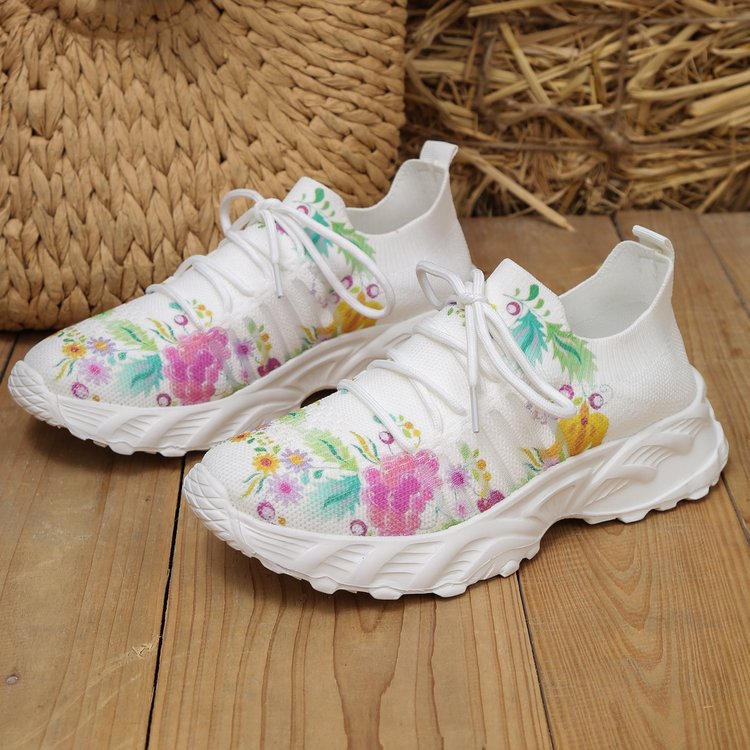 Damen modische Sneakers mit floralem Design und atmungsaktiver Textiloberfläche EB