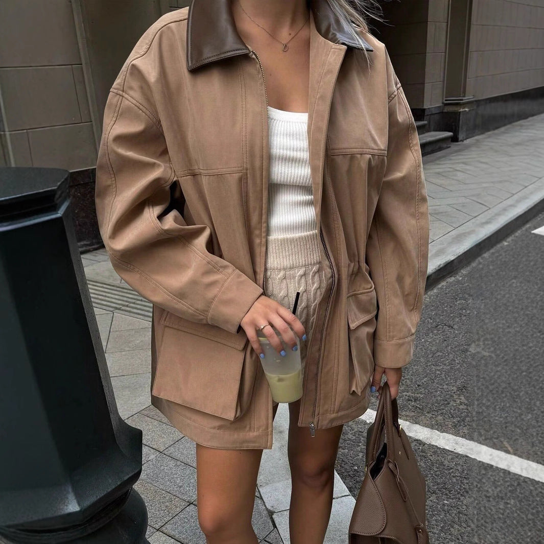 Damen Utility Jacke mit breitem Kragen und aufgesetzten Taschen EB