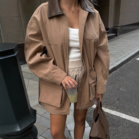 Damen Utility Jacke mit breitem Kragen und aufgesetzten Taschen EB