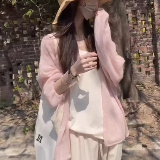 Damen flauschiger Cardigan mit lockerem Schnitt und weichen Ärmeln EB