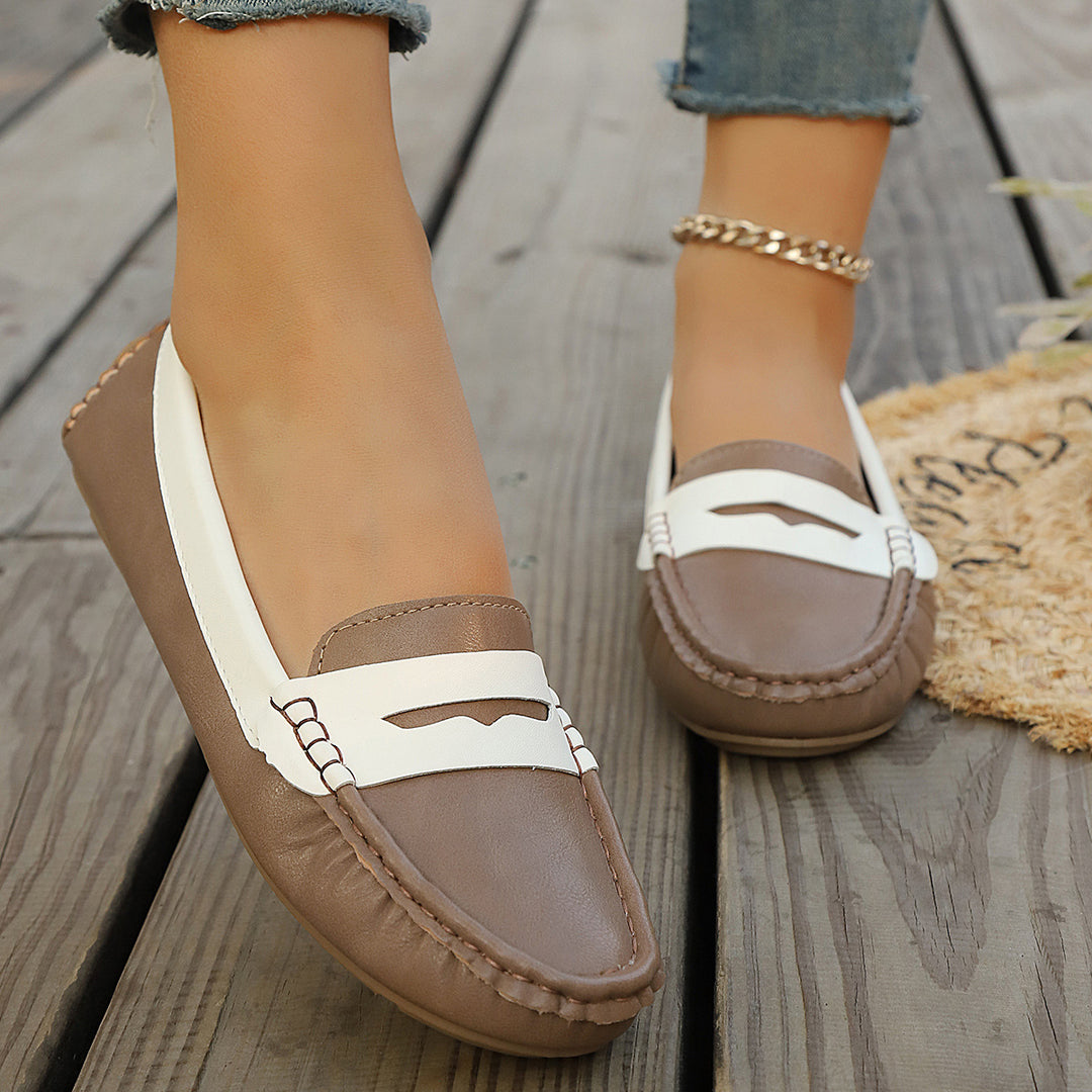 Damen  klassische Penny-Loafer aus weichem Kunstleder mit gesteppter Rahmennaht und gepolsterter Komfortinnensohle EB