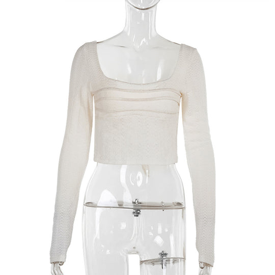 Damen Langarmshirt mit tiefem Ausschnitt und strukturiertem Design EB