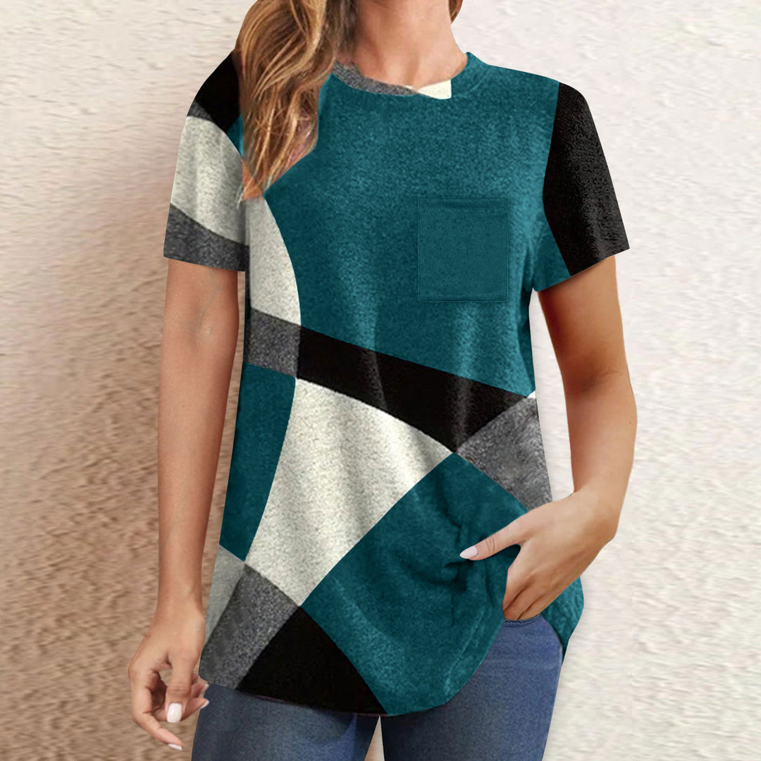 Damen T-Shirt mit modernem geometrischen Design und praktischer Brusttasche EB