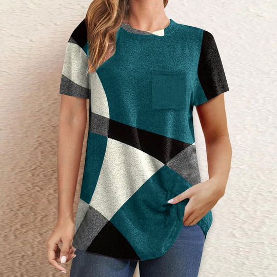 Damen T-Shirt mit modernem geometrischen Design und praktischer Brusttasche EB