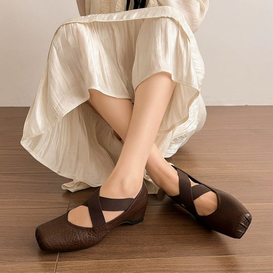 Damen Elegante Ballerinas mit dehnbarem Überkreuz-Riemen EB