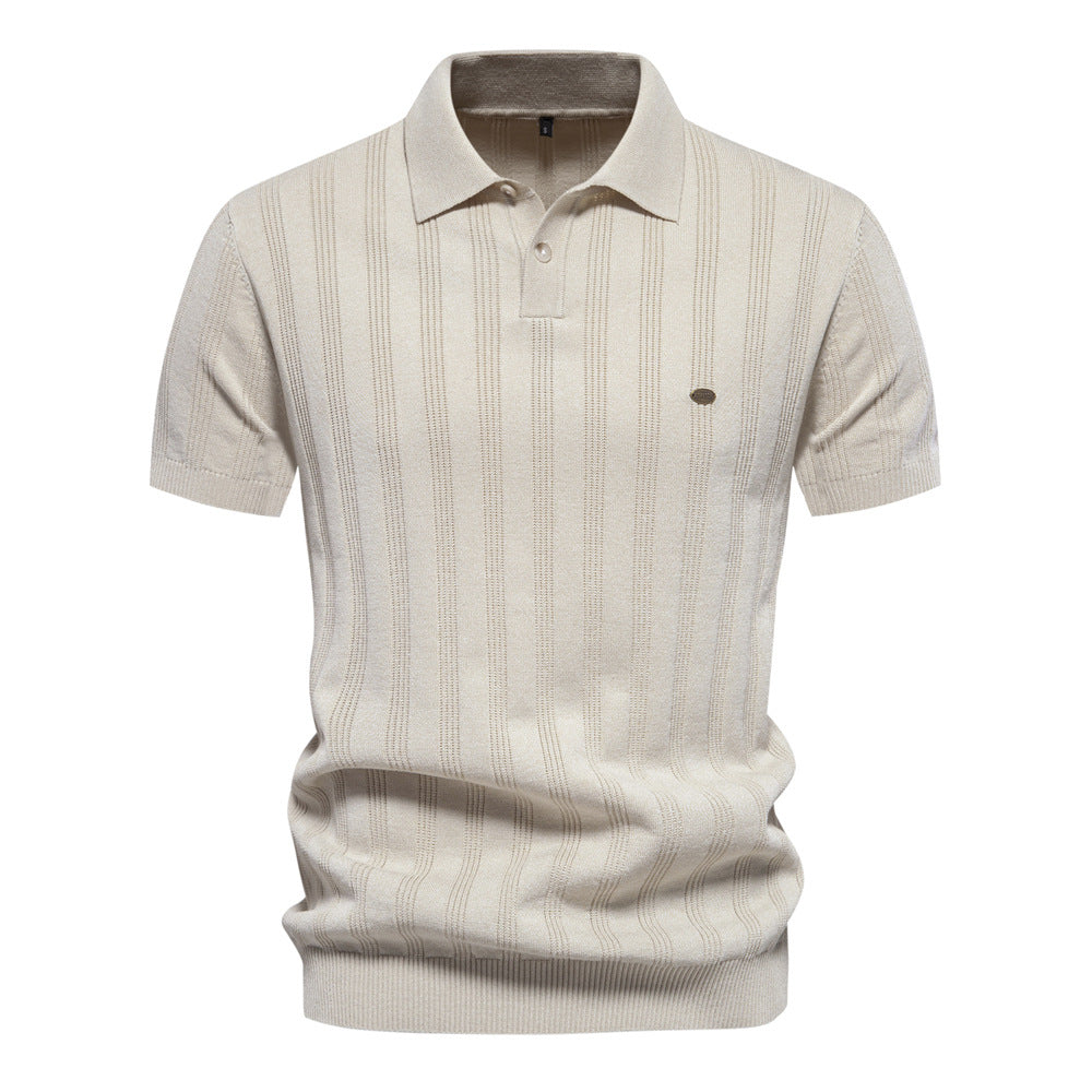 Herren Kurzarm Polo-Shirt mit strukturiertem Streifenmuster EB