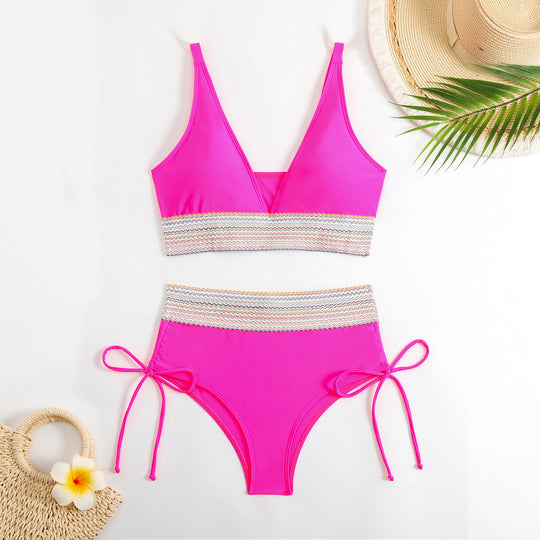 Damen Hochgeschnittener Bikini mit verstellbaren Bindebändern EB