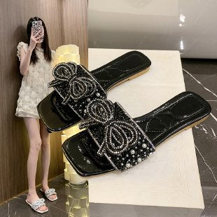 Damen Glitzernde Riemchen-Sandalen mit dekorativer Schleifenverzierung EB