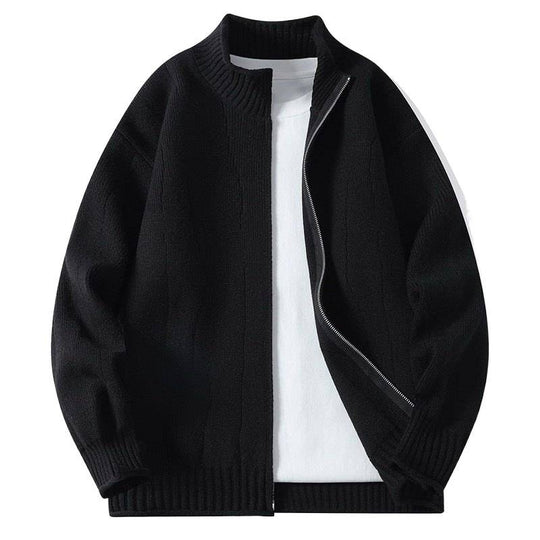 Herren Modische Strickjacke mit hochgeschlossenem Kragen und Reißverschluss EB