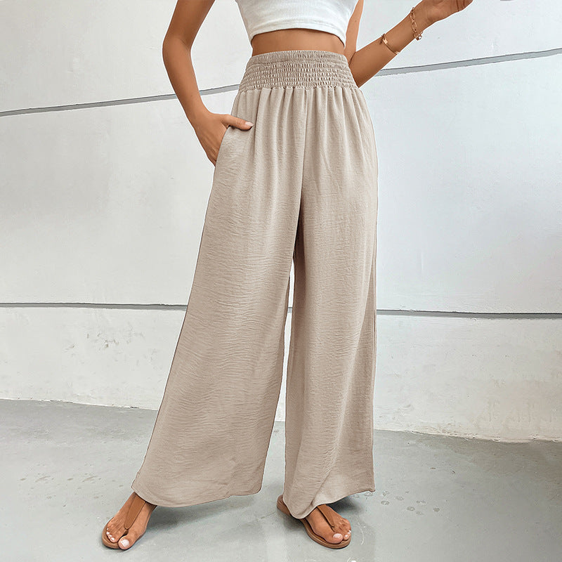 Damen Palazzo-Hose mit hohem, elastischem Rüschenbund und Eingrifftaschen EB