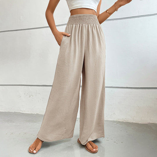 Damen Palazzo-Hose mit hohem, elastischem Rüschenbund und Eingrifftaschen EB