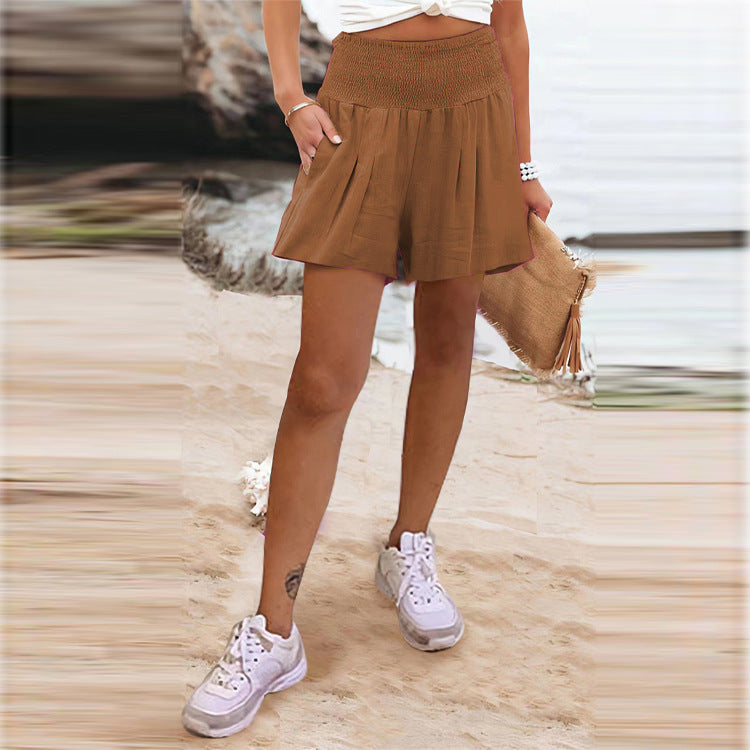 Damen elegante Shorts mit hohem Bund und Knopfdetail EB